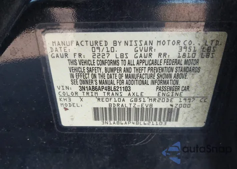 2011 Nissan Sentra 2.0Sr z USA, uszkodzony, nr VIN 3N1AB6AP4BL621103